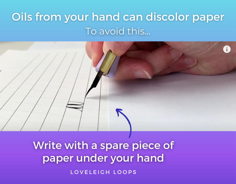 Copperplate practice tip - put a spare piece of paper under your hand as a guard sheet 